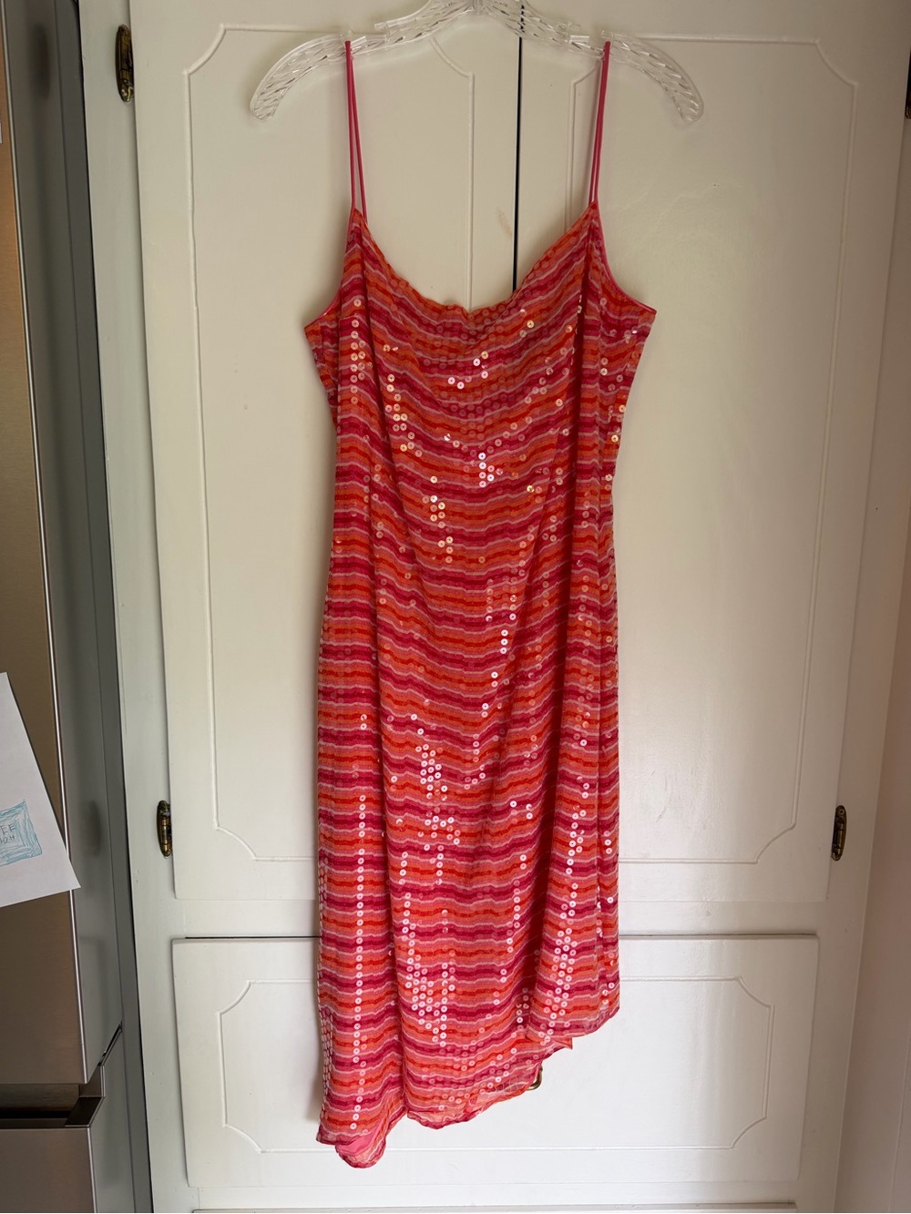 Rimini Coral Pink Sequin Midi Slip Dress